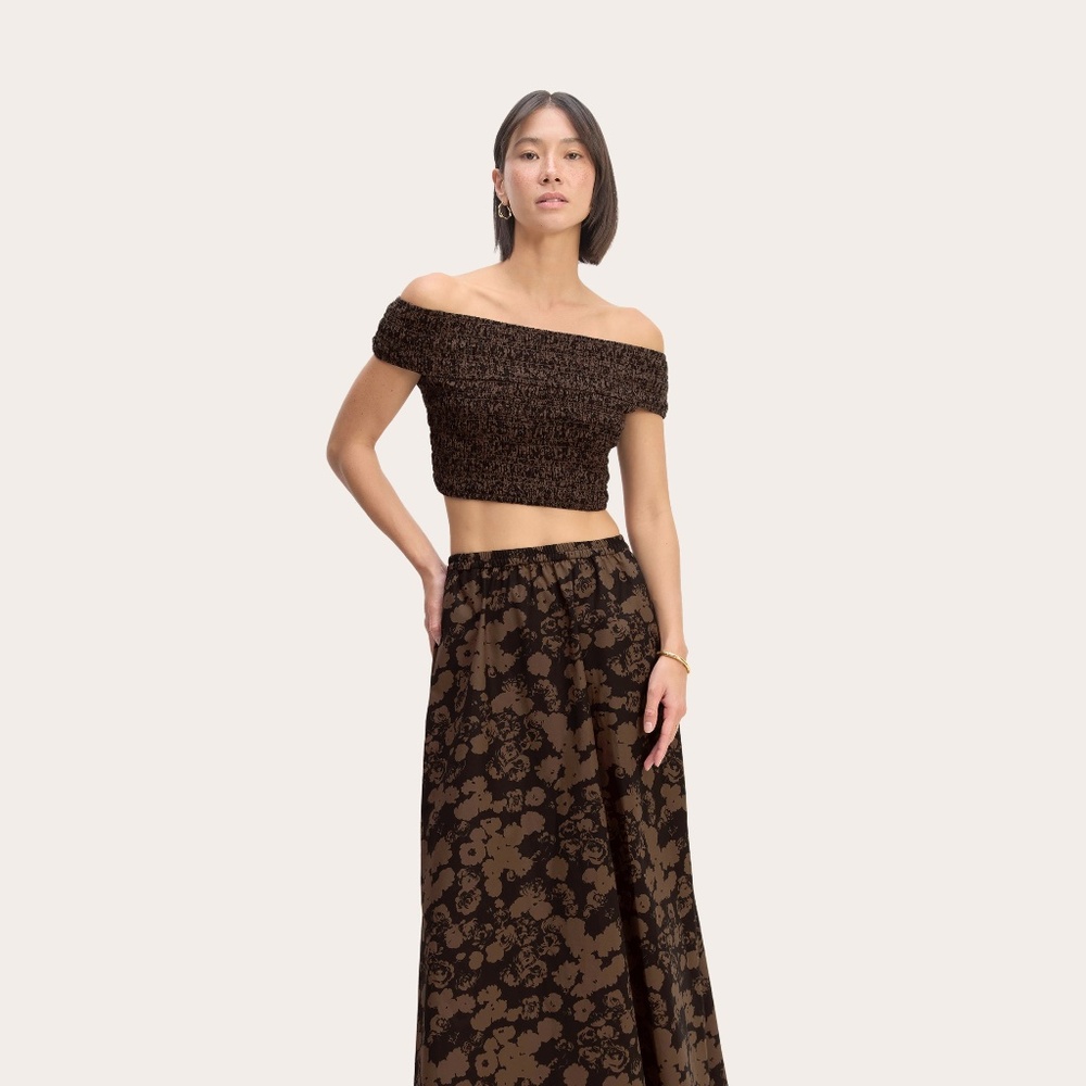Everlane Women's Supima® Pull-On Maxi Skirt in Black/Brown Floral, Size Medium